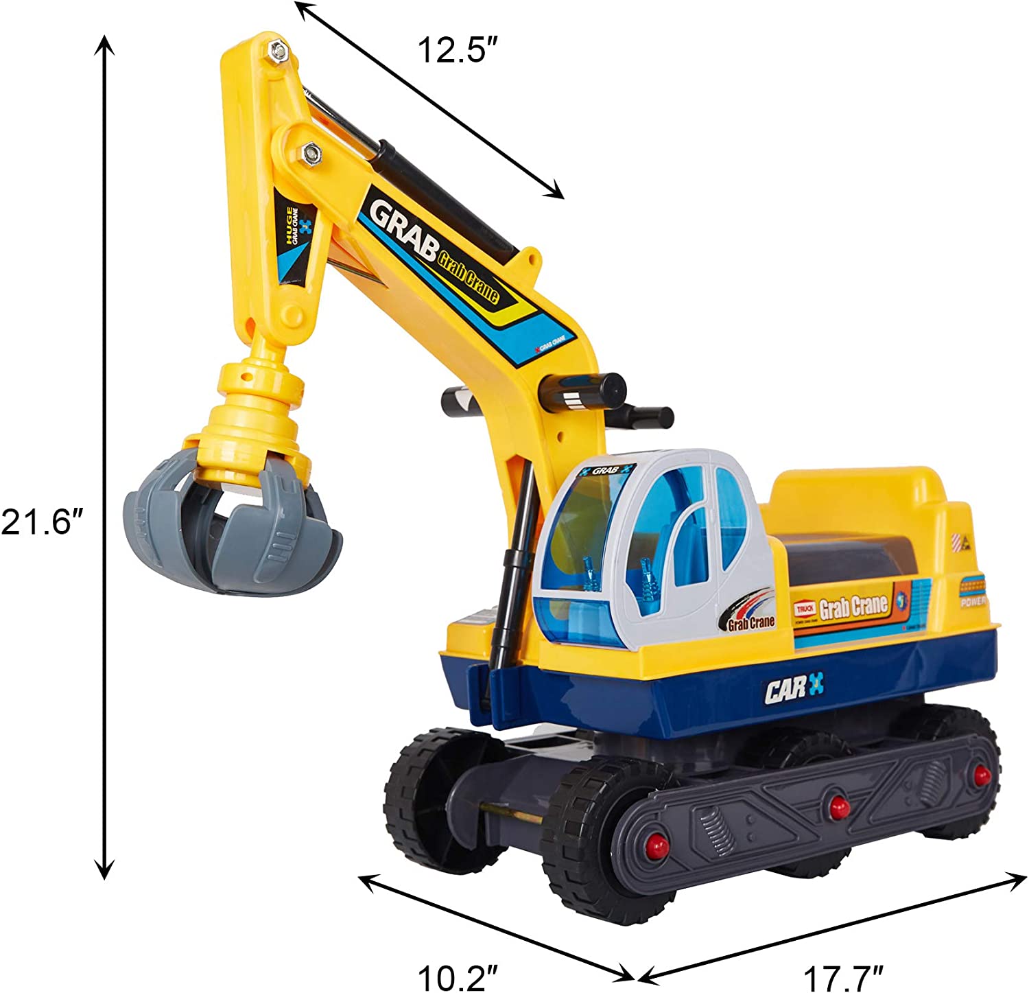 2-in-1 Kids Ride-on Crane Construction Grabber Toy with Engineering Hat