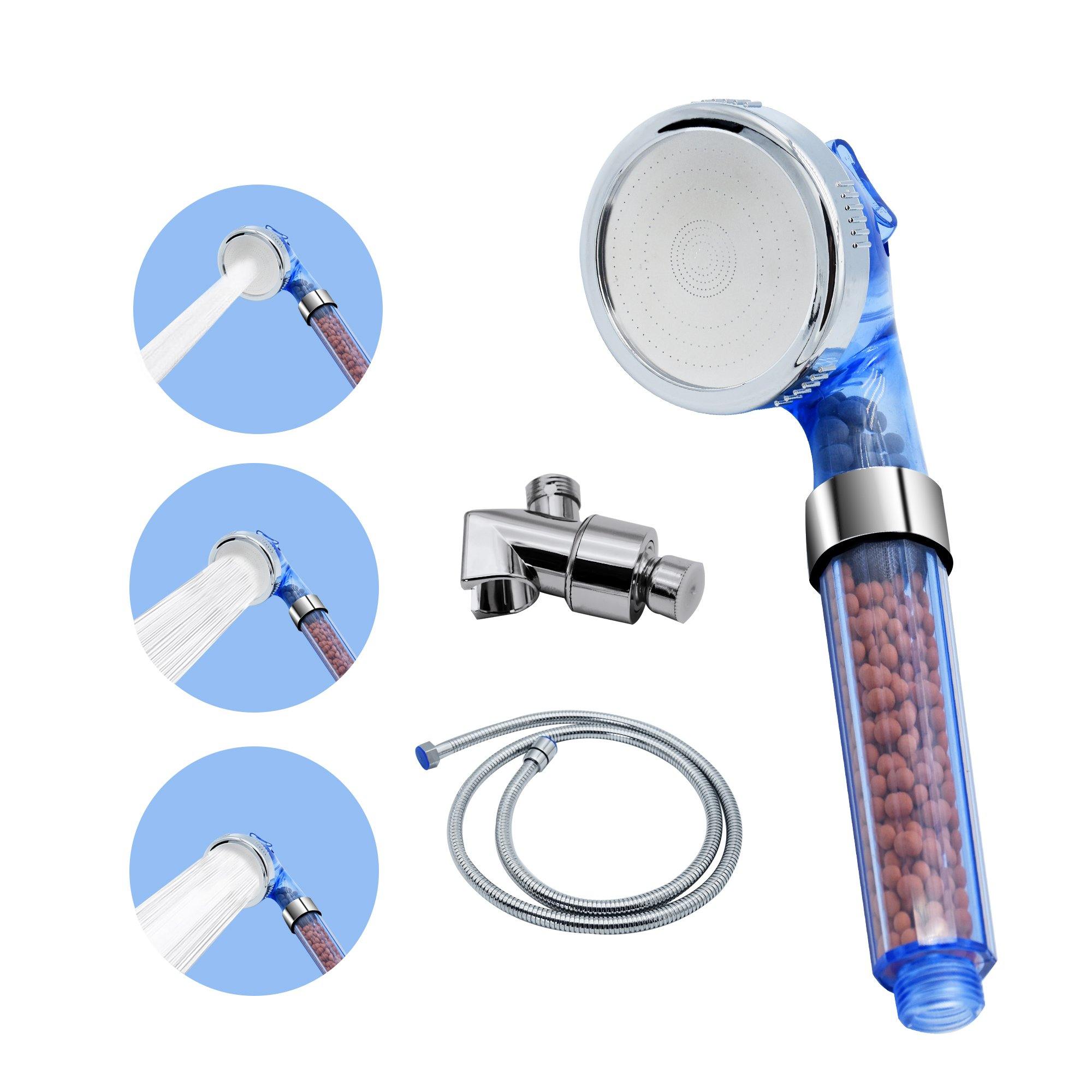 Filtered Anion Shower Head High Pressure & Save Water Multi Function Handheld Shower Head With 3 Spray Settings For Bathroom, Blue - Bosonshop