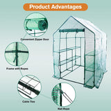 8 Shelves 3 Tiers Walk-in Greenhouse 56.3''L x 56.3''W x 76.8''H Portable Walk In Outdoor Planter House w/ Pegs Ropes