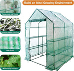8 Shelves 3 Tiers Walk-in Greenhouse 56.3''L x 56.3''W x 76.8''H Portable Walk In Outdoor Planter House w/ Pegs Ropes