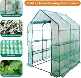 8 Shelves 3 Tiers Walk-in Greenhouse 56.3''L x 56.3''W x 76.8''H Portable Walk In Outdoor Planter House w/ Pegs Ropes