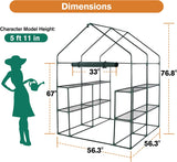 8 Shelves 3 Tiers Walk-in Greenhouse 56.3''L x 56.3''W x 76.8''H Portable Walk In Outdoor Planter House w/ Pegs Ropes