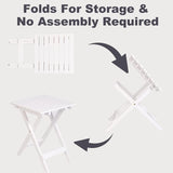 Outdoor Wooden Folding Square Side Table, Portable Lounge End Table, White