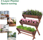 3 Tier Wooden Planter Box Container Freestanding Raised Garden Bed with Drain Holes