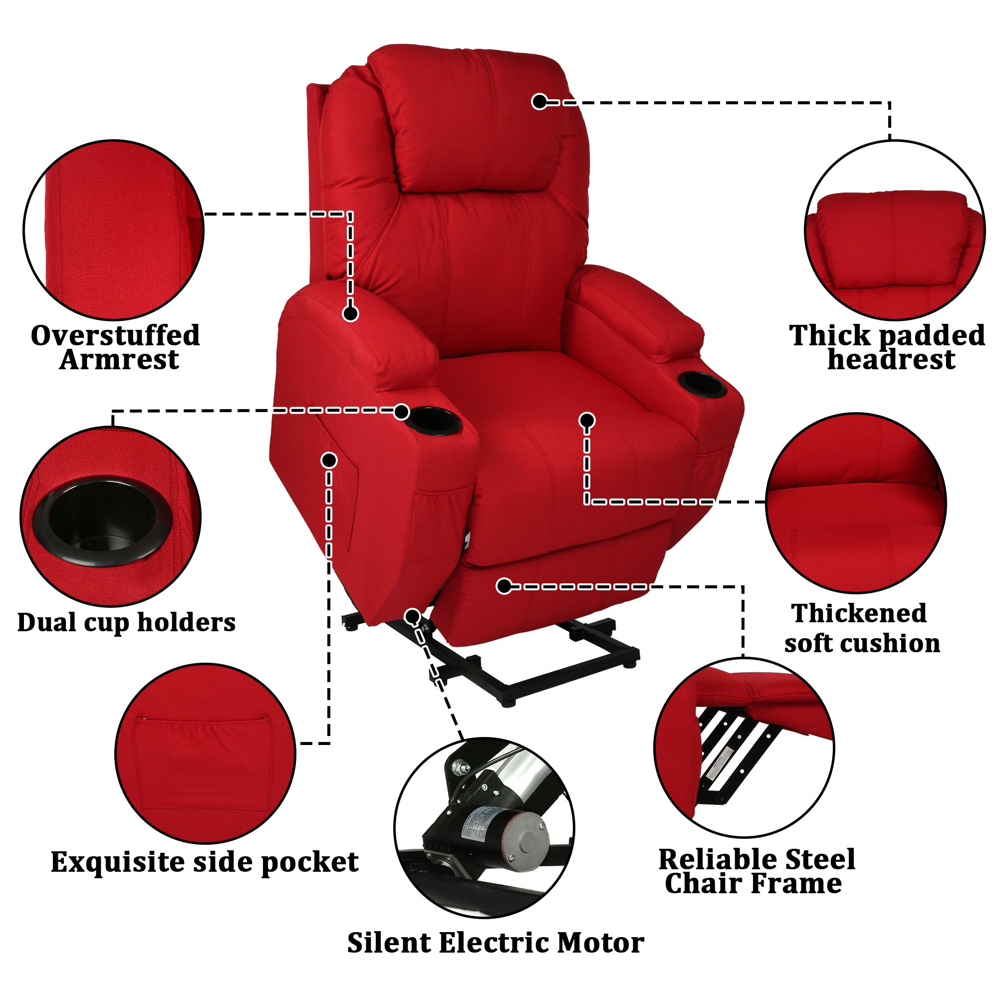 Power Lift Recliner Chair, Electric Full Body Massage Chair for Elderly with Massage and Heat, Red