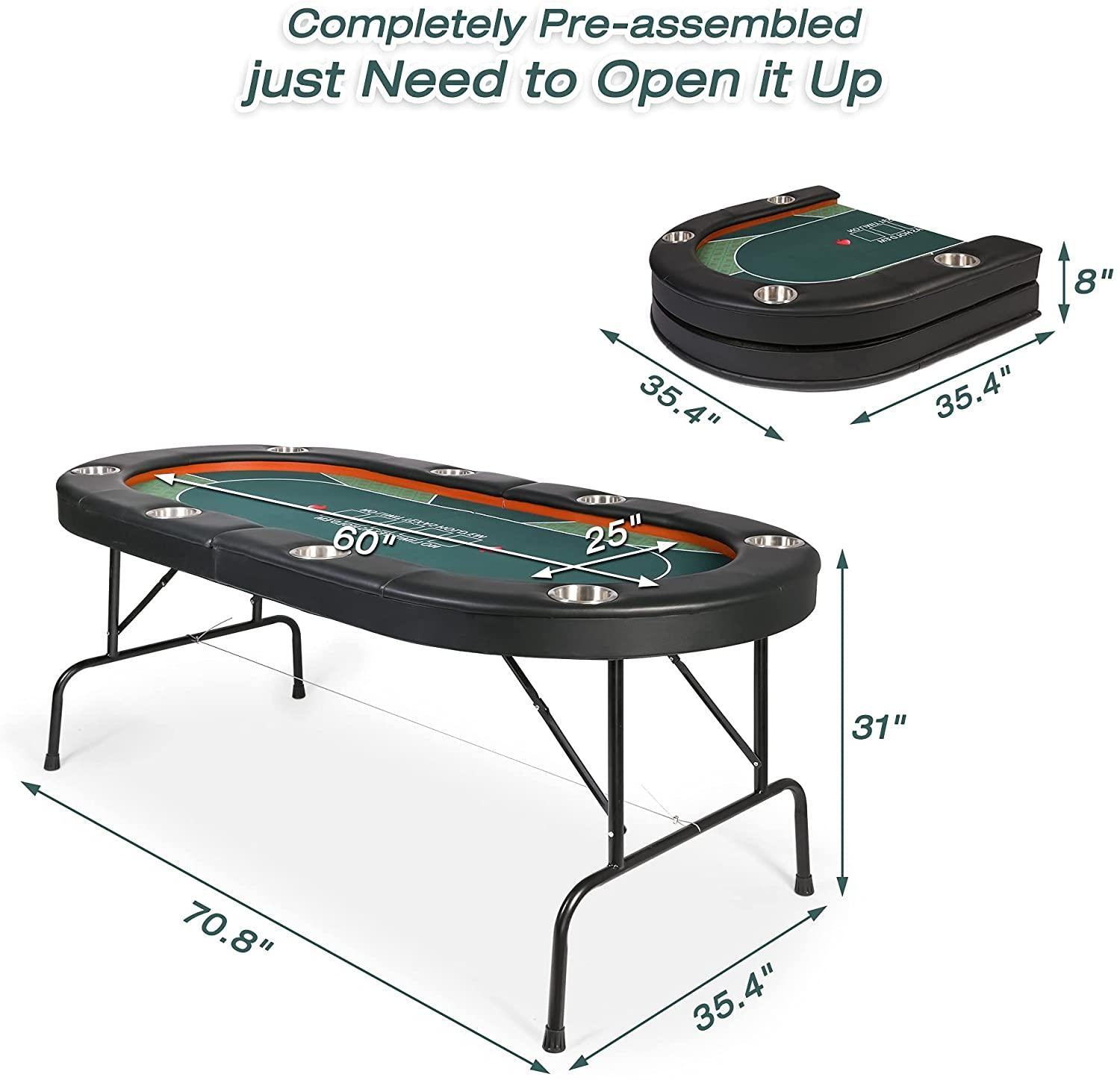 Foldable Poker Table, 8 Players Texas Holdem Poker Table, Casino Table for Blackjack Board Game - Bosonshop