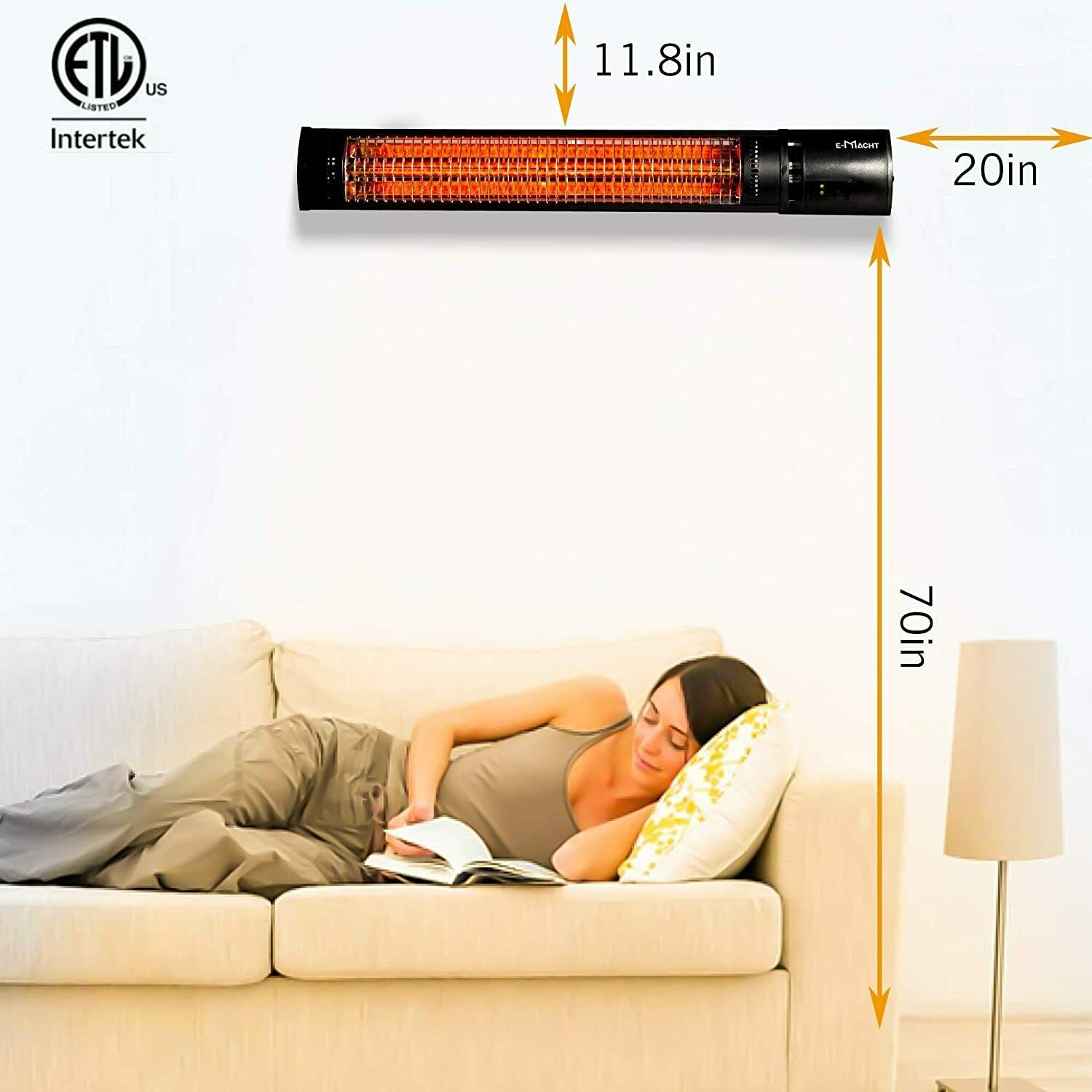 (Out of Stock) Wall Mounted Patio Heater Electric Outdoor Indoor Heater with Remote Control for Garage Ceiling Porch Home Backyard, 750W-1500W, 120V - Bosonshop
