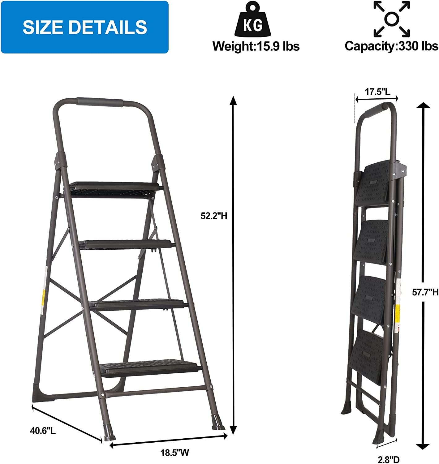 4-Step Folding Step Ladder with Wide Anti-Slip Pedal for Safety and Convenience