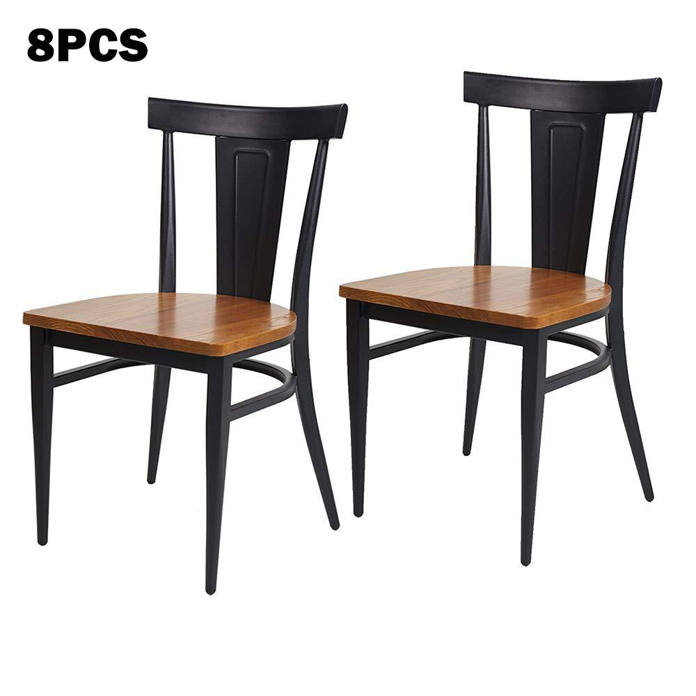 Heavy Duty Dining Chairs Set of 8 with Wood Seat and Metal Frame Restaurant Chairs for Commercial and Residential Use