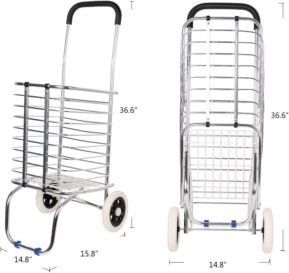 Folding Aluminum Shopping Cart for Laundry with 2 Wheels