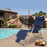Set of 2 Outdoor Reclining Lounge Chairs Adjustable Folding Patio Recliners with Pillow Dark Blue