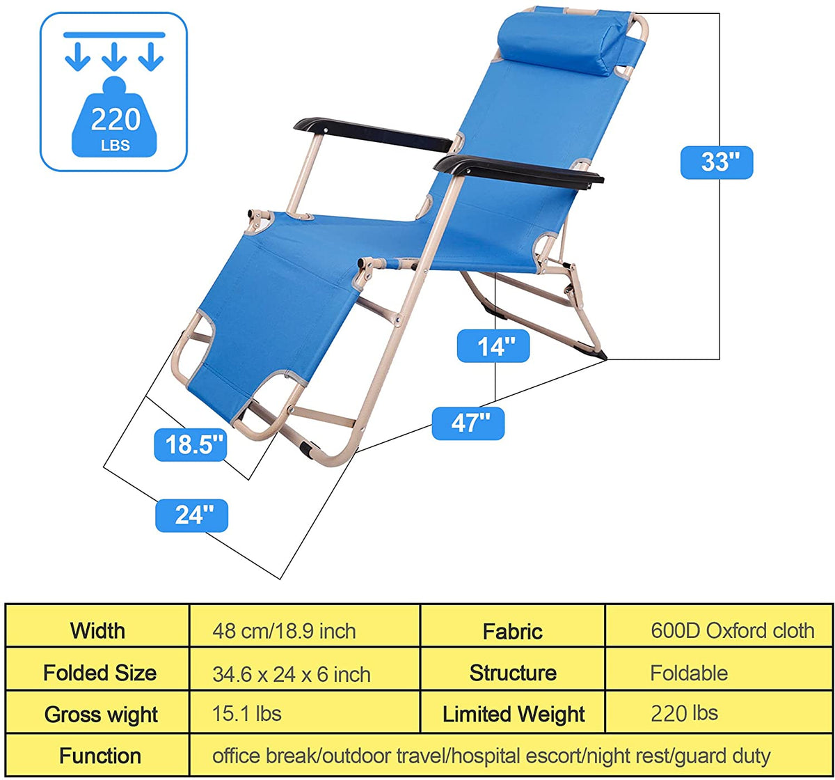 Set of 2 Portable Reclining Lounge Patio Chairs Folding Outdoor Chairs