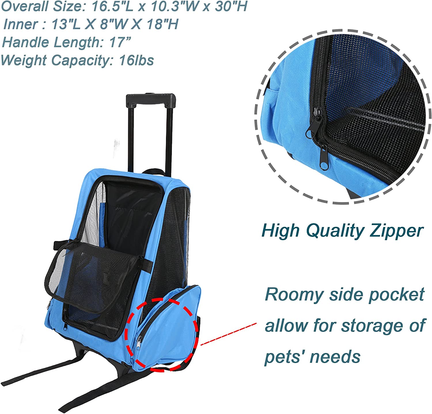 (Out of Stock) Pet Travel Carrier Backpack with Wheels, Soft Oxford Rolling Luggage Bag for Cat Dog Small Animal