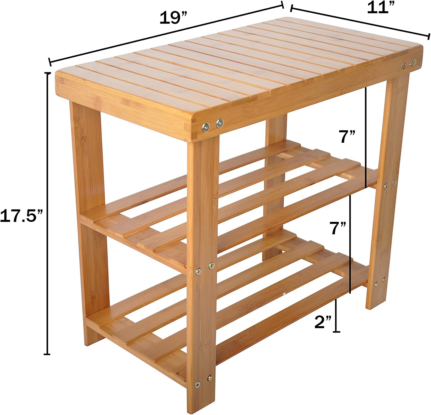 2- Tier Bamboo Shoe Entryway Storage Bench Rack Shoe Organizer