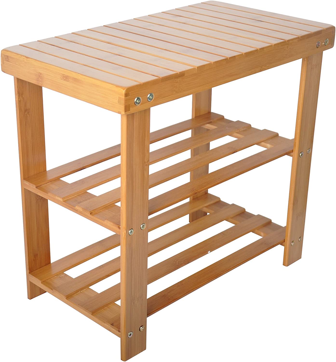 2- Tier Bamboo Shoe Entryway Storage Bench Rack Shoe Organizer