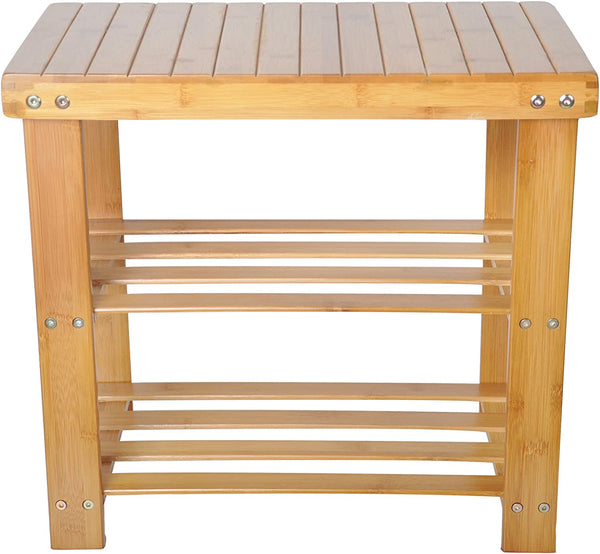 2- Tier Bamboo Shoe Entryway Storage Bench Rack Shoe Organizer