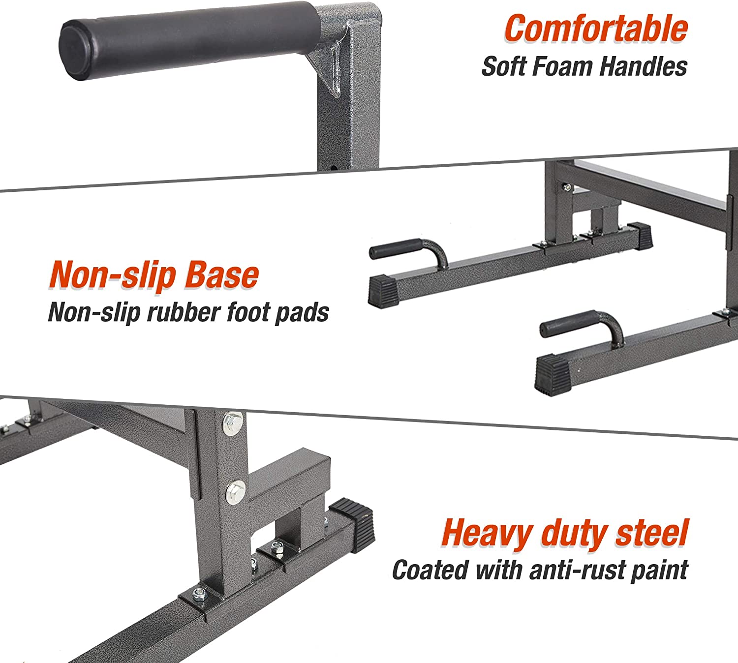 Heavy Duty Steel Dip Stand Station Adjustable Height Strength Training Pull Push Up Bar For Home Gym