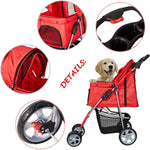 Folding Pet Stroller Elite Jogger Kitten Puppy Easy Walk Dog Cat Small Animals Travel Carrier, Red