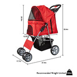 Folding Pet Stroller Elite Jogger Kitten Puppy Easy Walk Dog Cat Small Animals Travel Carrier, Red