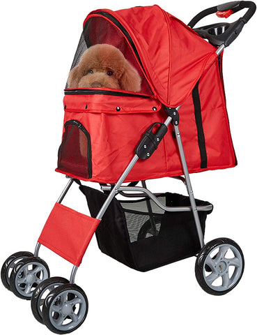 Folding Pet Stroller Elite Jogger Kitten Puppy Easy Walk Dog Cat Small Animals Travel Carrier, Red