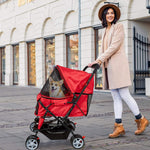 Double Folding Dog & Cat Stroller Two-Seater Pet Carrier Cart, Red