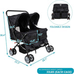 Pet Stroller Twin Folding Dog Cat Carrier Travel Cart, Black