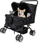 Pet Stroller Twin Folding Dog Cat Carrier Travel Cart, Black