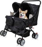 Pet Stroller Twin Folding Dog Cat Carrier Travel Cart, Black