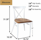 Set of 2 Dining Room Chairs Metal Frame Wood Seat Cross Back Side Seat Kitchen