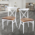 Set of 2 Dining Room Chairs Metal Frame Wood Seat Cross Back Side Seat Kitchen