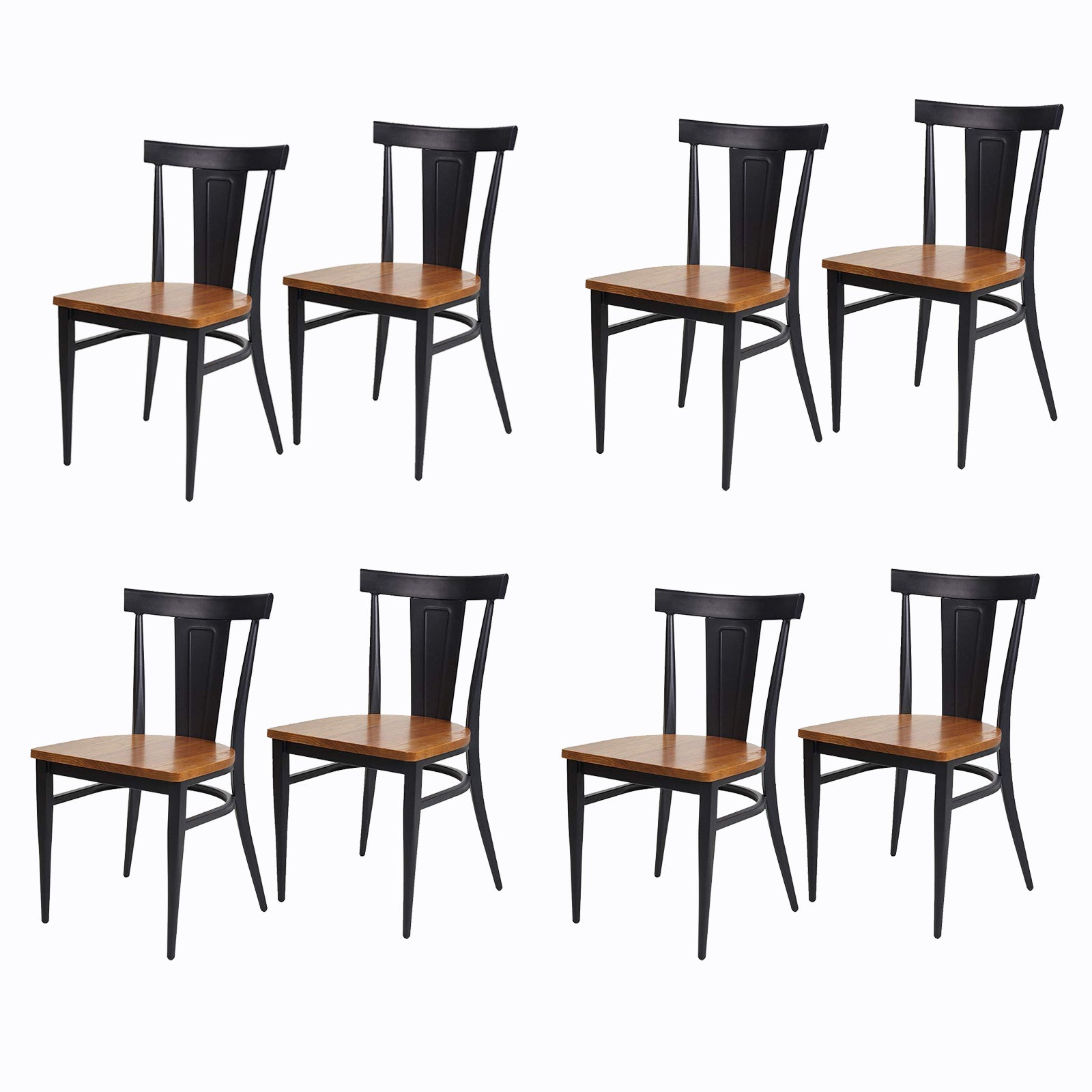 Heavy Duty Dining Chairs Set of 8 with Wood Seat and Metal Frame Restaurant Chairs for Commercial and Residential Use