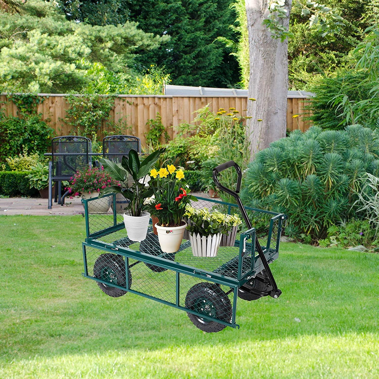 Utility  Garden Cart Heavy Duty Wagon w/ Pneumatic Tires Removable Sides