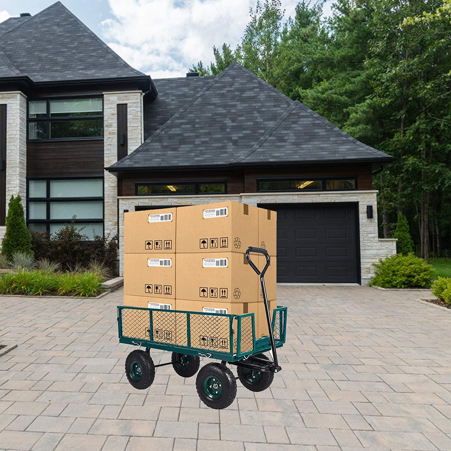 Utility  Garden Cart Heavy Duty Wagon w/ Pneumatic Tires Removable Sides