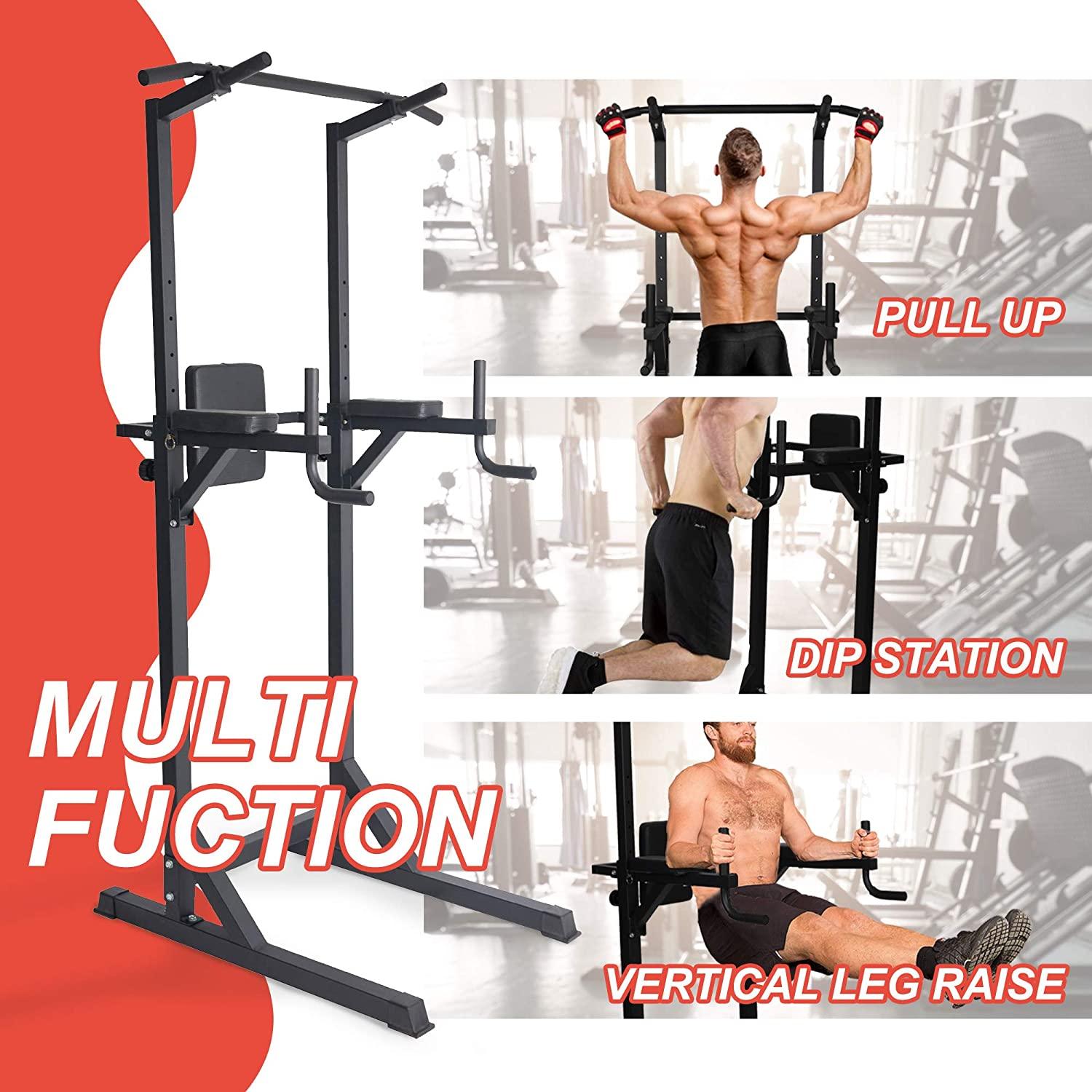 Strength Power Tower Dip Station Pull Up Bar Workout Equipment, Adjustable Height 62.2" to 84.5", Holds Up to 660LBS - Bosonshop