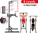 Adjustable Height 62.2" to 84.5" Strength Power Tower Dip Station Pull Up Bar Workout Equipment, Holds Up to 660LBS