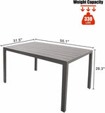6 Person Outdoor Dining Table, Patio Rectangle Aluminum Table, Gray