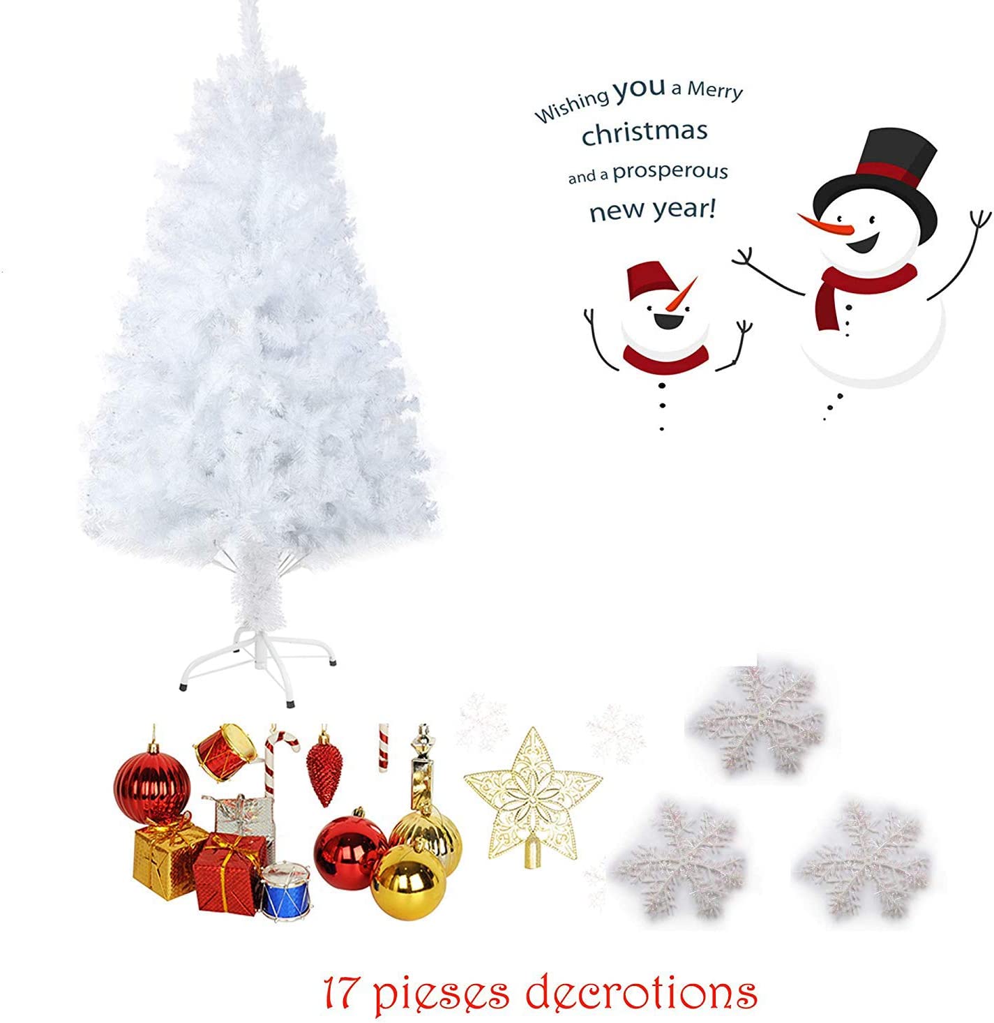 5' Artificial Christmas Tree White Small Fake Xmas Tree Realistic Pine Trees with Solid Metal Stand, 450 Tips
