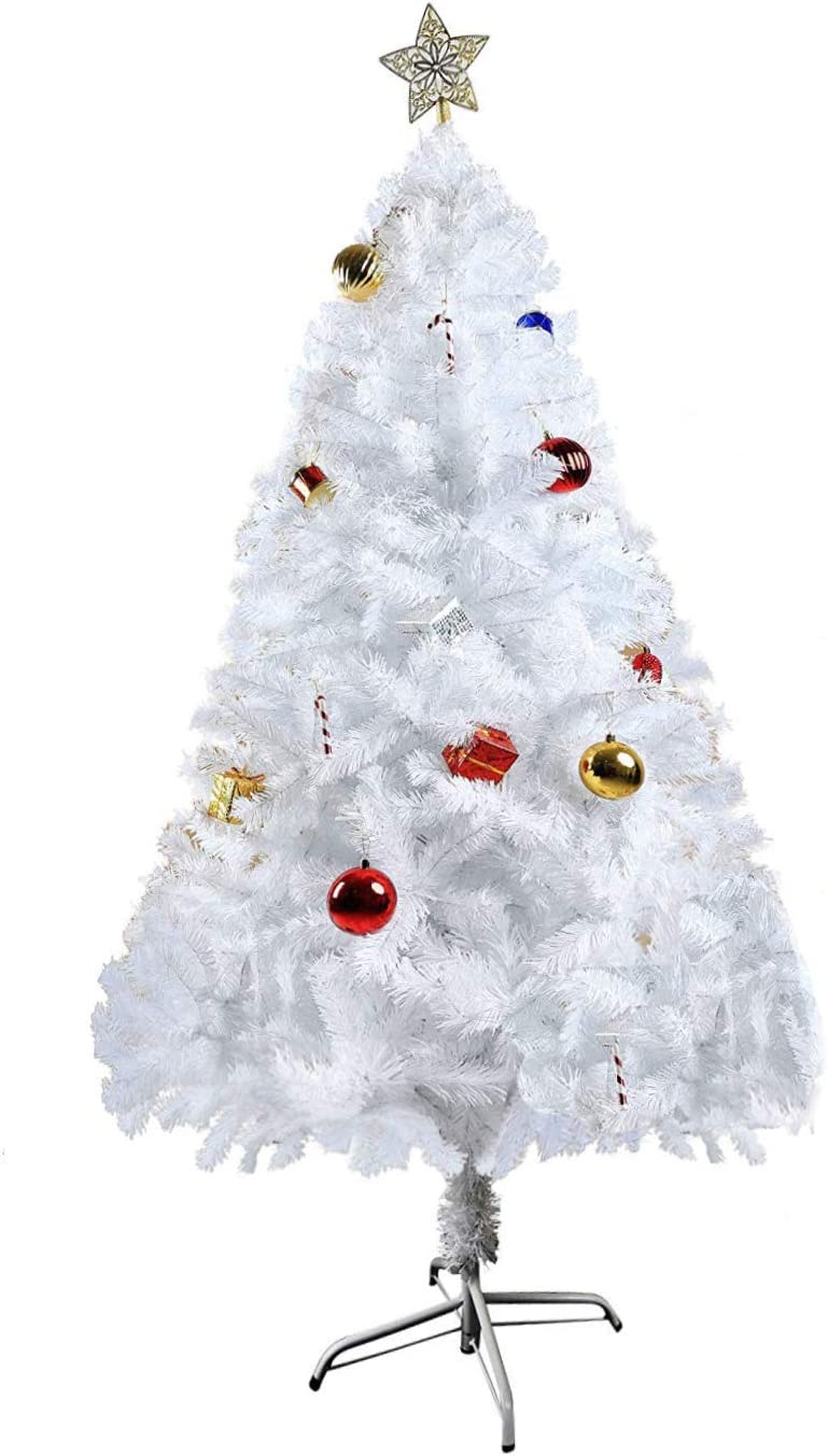 5' Artificial Christmas Tree White Small Fake Xmas Tree Realistic Pine Trees with Solid Metal Stand, 450 Tips