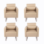 4 Pieces Office Guest Chairs Reception Chairs Leather Soft Barrel Sofas, Beige