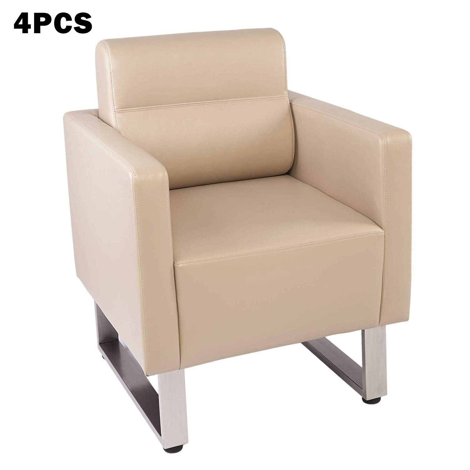 (Out of Stock) 4 Pieces Office Guest Chairs Reception Chairs Leather Soft Barrel Sofas, Beige