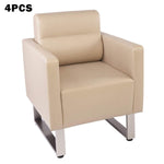 4 Pieces Office Guest Chairs Reception Chairs Leather Soft Barrel Sofas, Beige