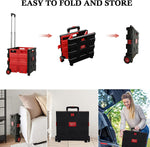 Large Folding Rolling Utility Shopping Cart, Black & Red