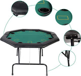 48" Octagon Poker Table Texas  Casino Blackjack Table with Leg & Cup Holders for 8 Player, Green Felt Cloth
