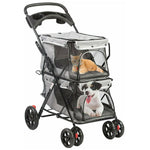 Double Decker Bus Pet Jogging Stroller for 2 Cats Dogs Travel Carrier Cage w/Cup Holders, Mesh Window and Soft Pad, Gray