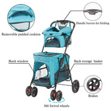 Double Decker Pet Stroller 4 Wheels Lightweight Foldable Dog and Cat Strollers Carrier for Walk, Travel, Jogger