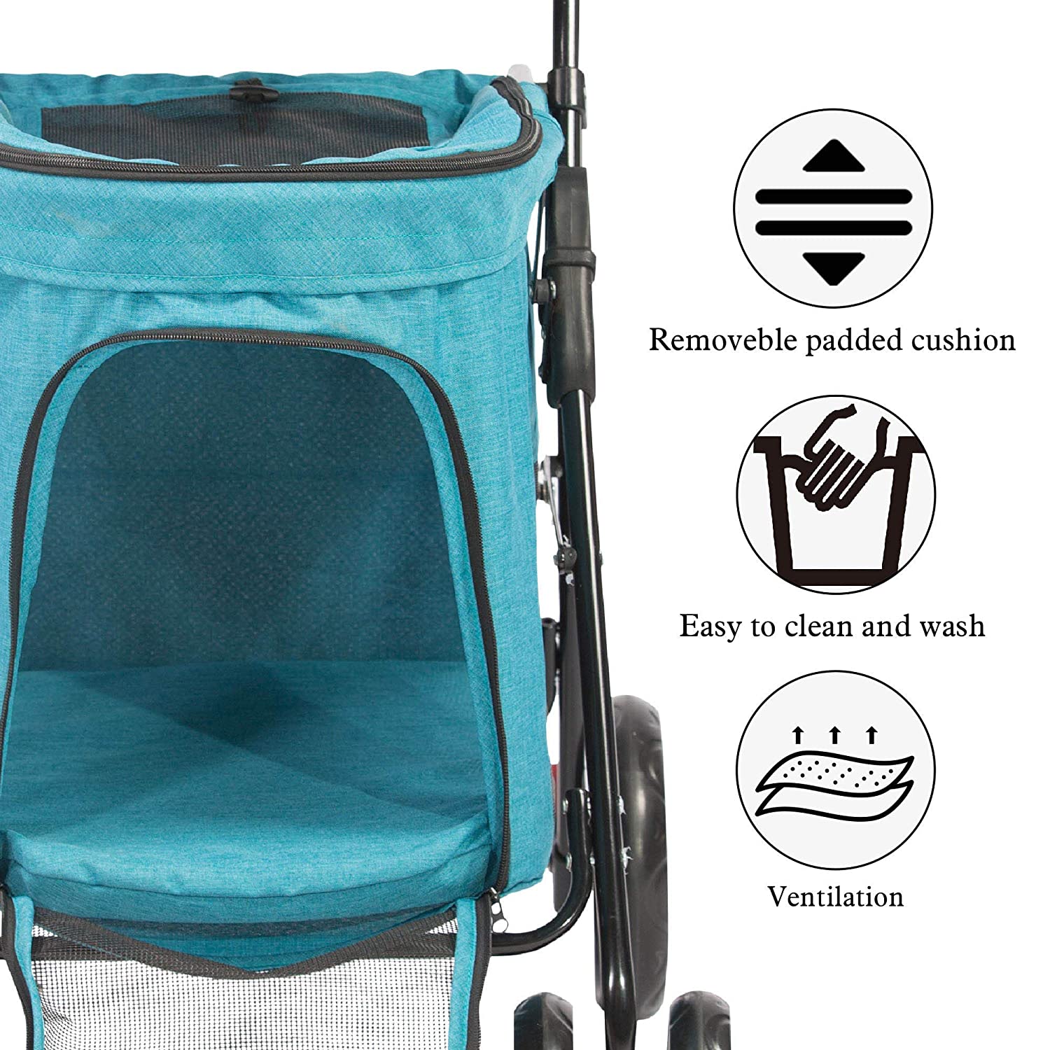 (Out of Stock) Double Decker Pet Stroller 4 Wheels Lightweight Foldable Dog and Cat Strollers Carrier for Walk, Travel, Jogger