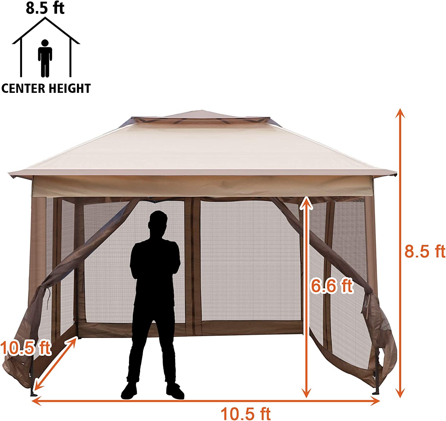 Pop Up Canopy Tent with Mesh Sidewall Height Adjustable
