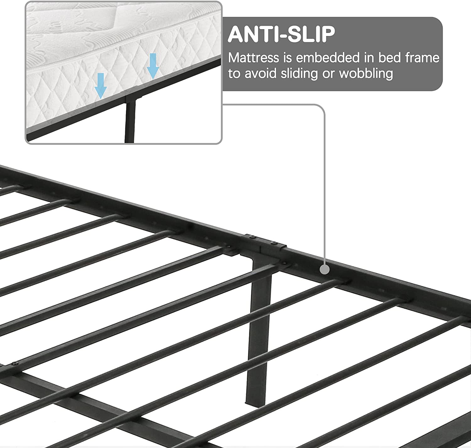 Full Size Platform Bed w/ Headboard, Heavy Duty Metal Slat & Anti-Slip Support, Easy Quick Assembly