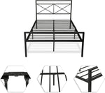 Full Size Platform Bed w/ Headboard, Heavy Duty Metal Slat & Anti-Slip Support, Easy Quick Assembly