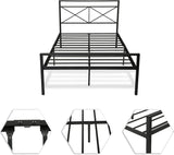 Full Size Platform Bed w/ Headboard, Heavy Duty Metal Slat & Anti-Slip Support, Easy Quick Assembly